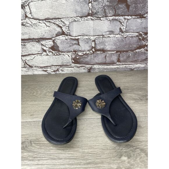 Tory Burch Jole Navy Blue Thong Tumbled Leather Sandals Women’s Sz 6.5M US/37EU - Picture 13 of 16